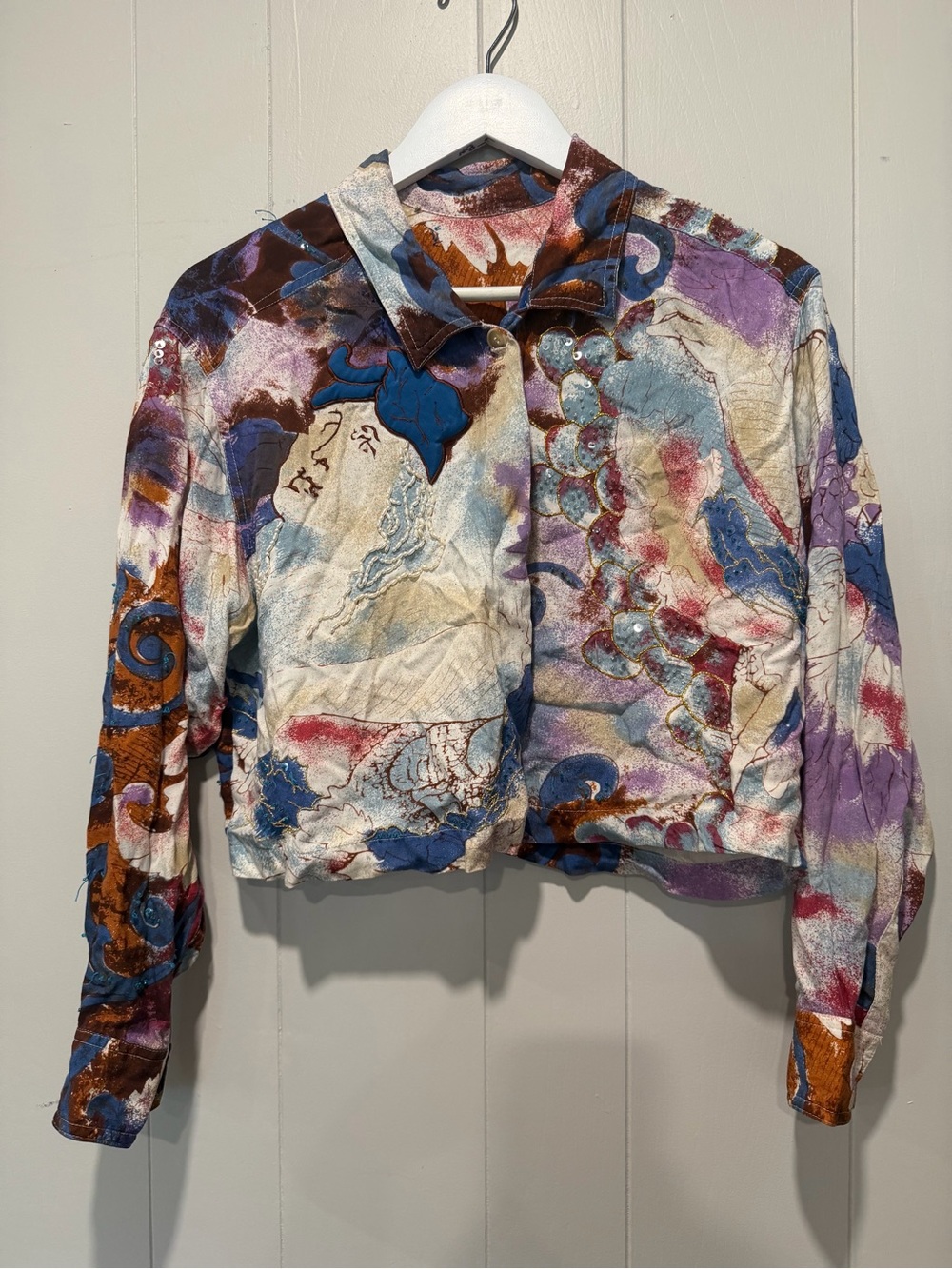 Multicolor Patterned Women’s button up top - Artistic Print